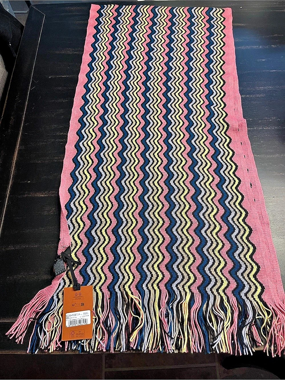 NWT Missoni Zigzag wool /acrylic Fringe Scarf multi colored